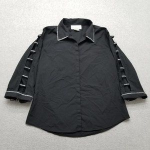 Blue‎ Bayou Shirt Womens Small Black Button Up Long Sleeve Rhinestone